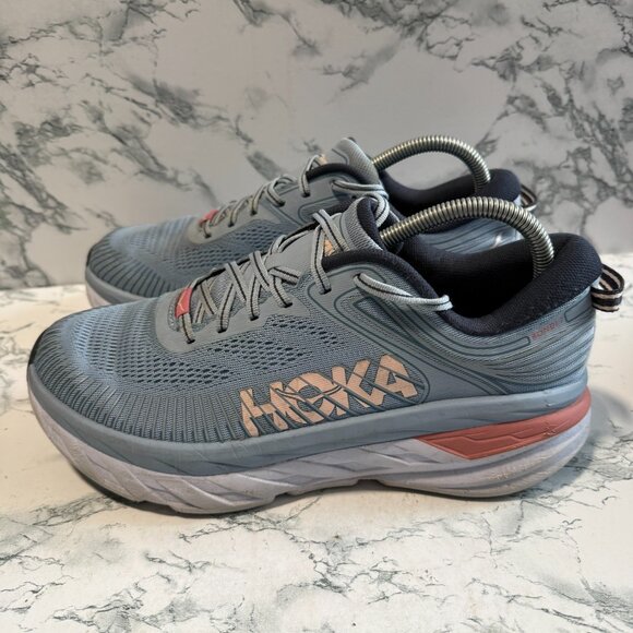 Hoka One One Women 9.5 Bondi 7 Running Sneaker Athletic Active Blue Comfort Shoe - Picture 4 of 8